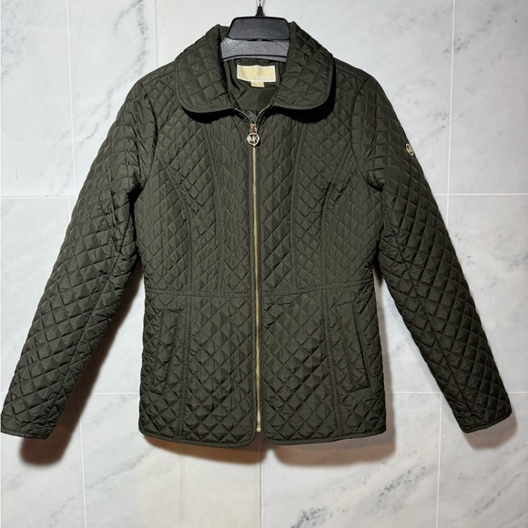 MICHAEL KORS QUILTED PUFFER JACKET Green WITH GOLD DETAILS SIZE S - Picture 1 of 8
